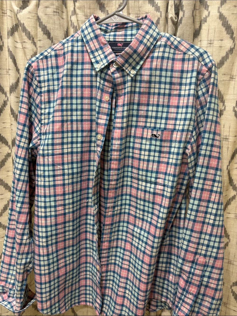 Vineyard Vines Pink, Blue and White Plaid Button-Down Shirt